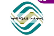 wpk软件怎么玩（wpkepkw）